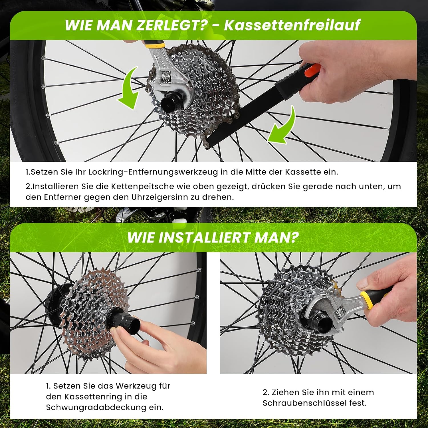 Thumbnail 2 de Fengzio Kit Attrezzi Bici 2 in 1: chiave per cassetta e ruota libera + frusta catena per rimozione/attacco