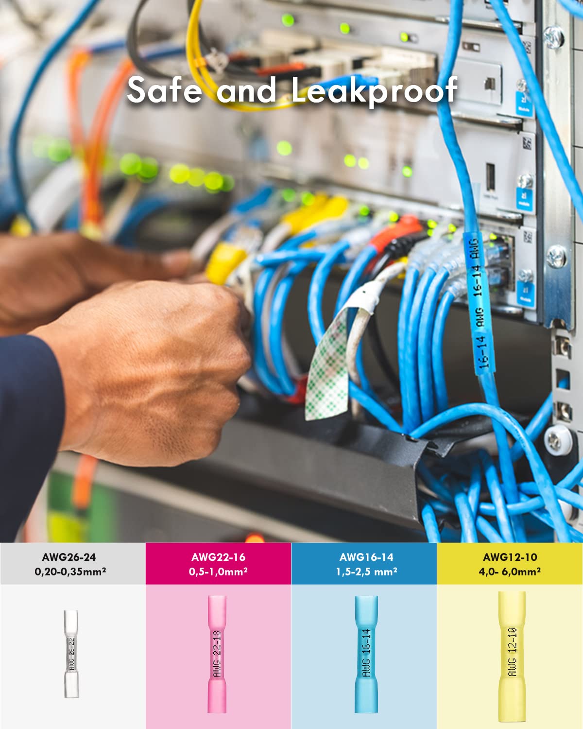 Detalle 2 de Gorffy Stoßverbinder 220 Stück – Schrumpfverbinder Set 26-10 AWG, wasserdicht, farbcodiert