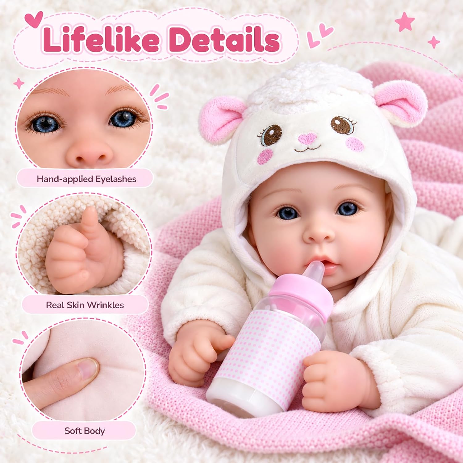 Thumbnail 2 de Aori Baby Doll Realistic 17-Inch with Feeding Kit: Safe, Poseable Realism for Kids, Parents, and Collectors