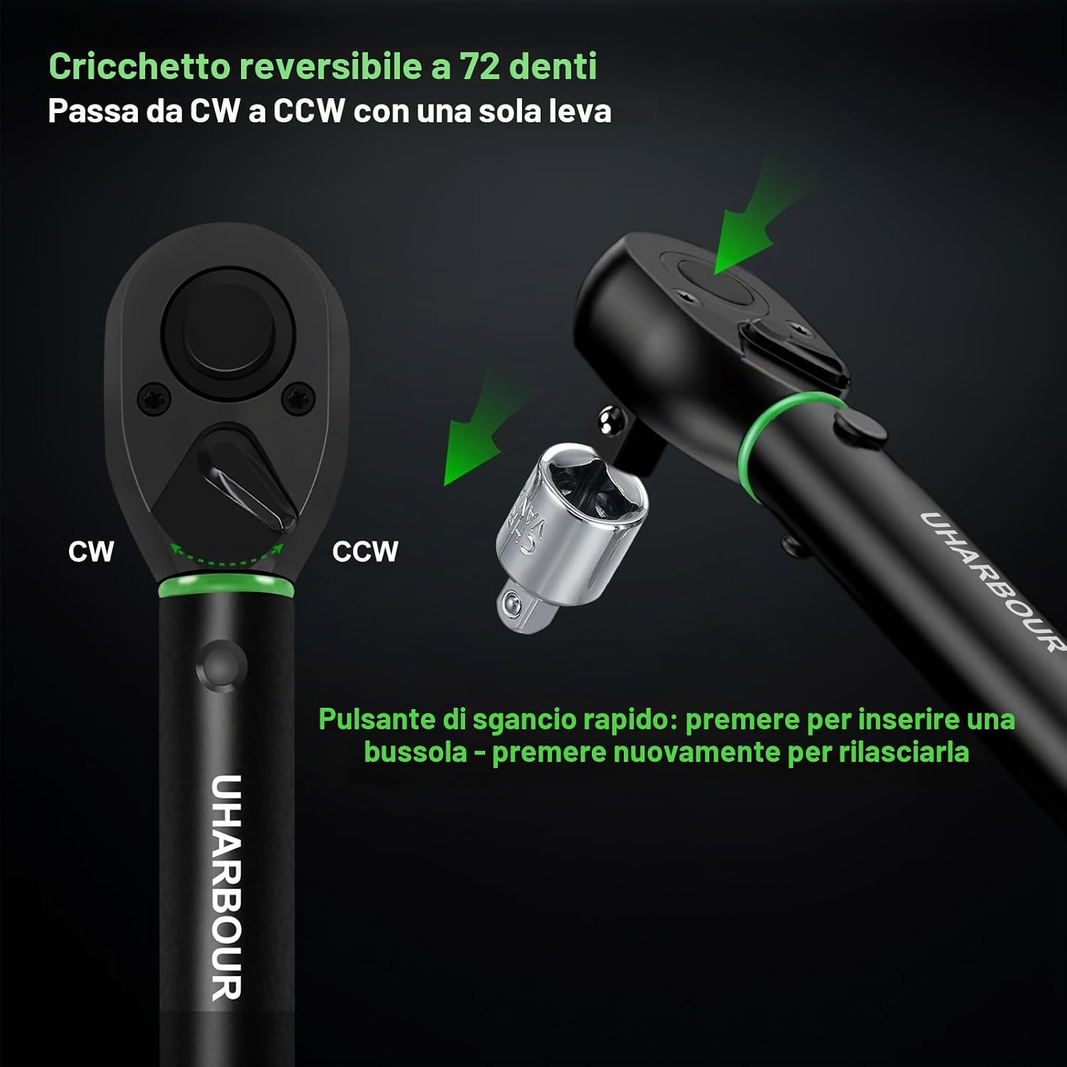 Thumbnail 4 de Uharbour Chiave Dinamometrica 1/2" con Set Tre Bussole e Accessori – 20–230 Nm