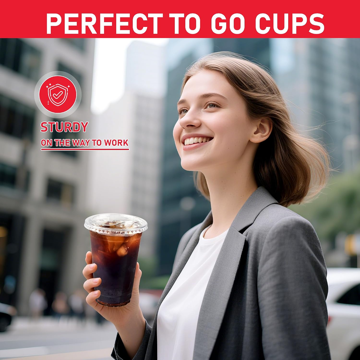 Thumbnail 6 de VPACKDUO 16 oz Plastic Cups with Lids (100 Pack) – Clear, Strawless Sip Lids