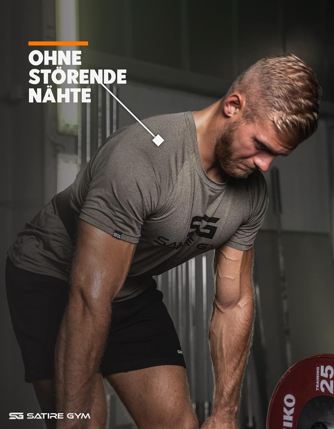 Detalle de Satire Gym Shirt Herren – Kurzarm, atmungsaktives Funktionsshirt für Crossfit, MMA und Laufen