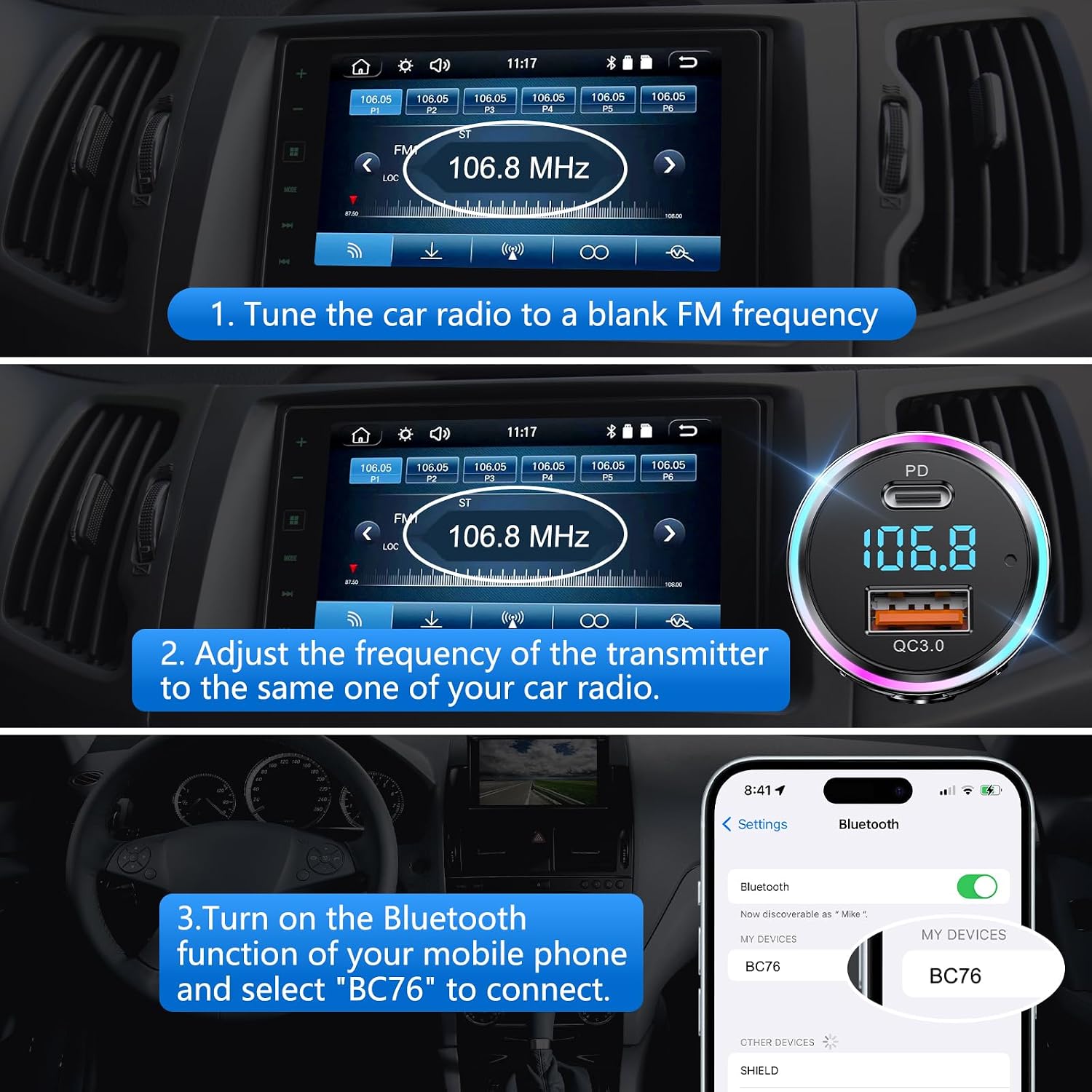 Thumbnail 6 de LENCENT Transmisor FM Bluetooth 5.3 para coche