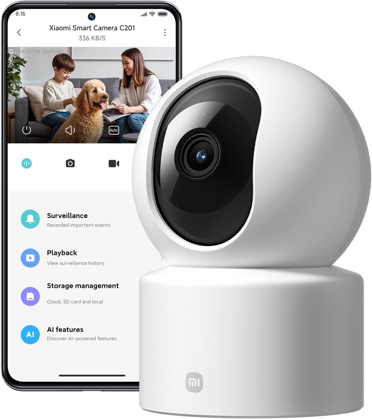 Detalle de Xiaomi C201 1080p Pan/Tilt Indoor WiFi Security Camera (2MP) with 360° view, Colour Night Vision & pet monitoring