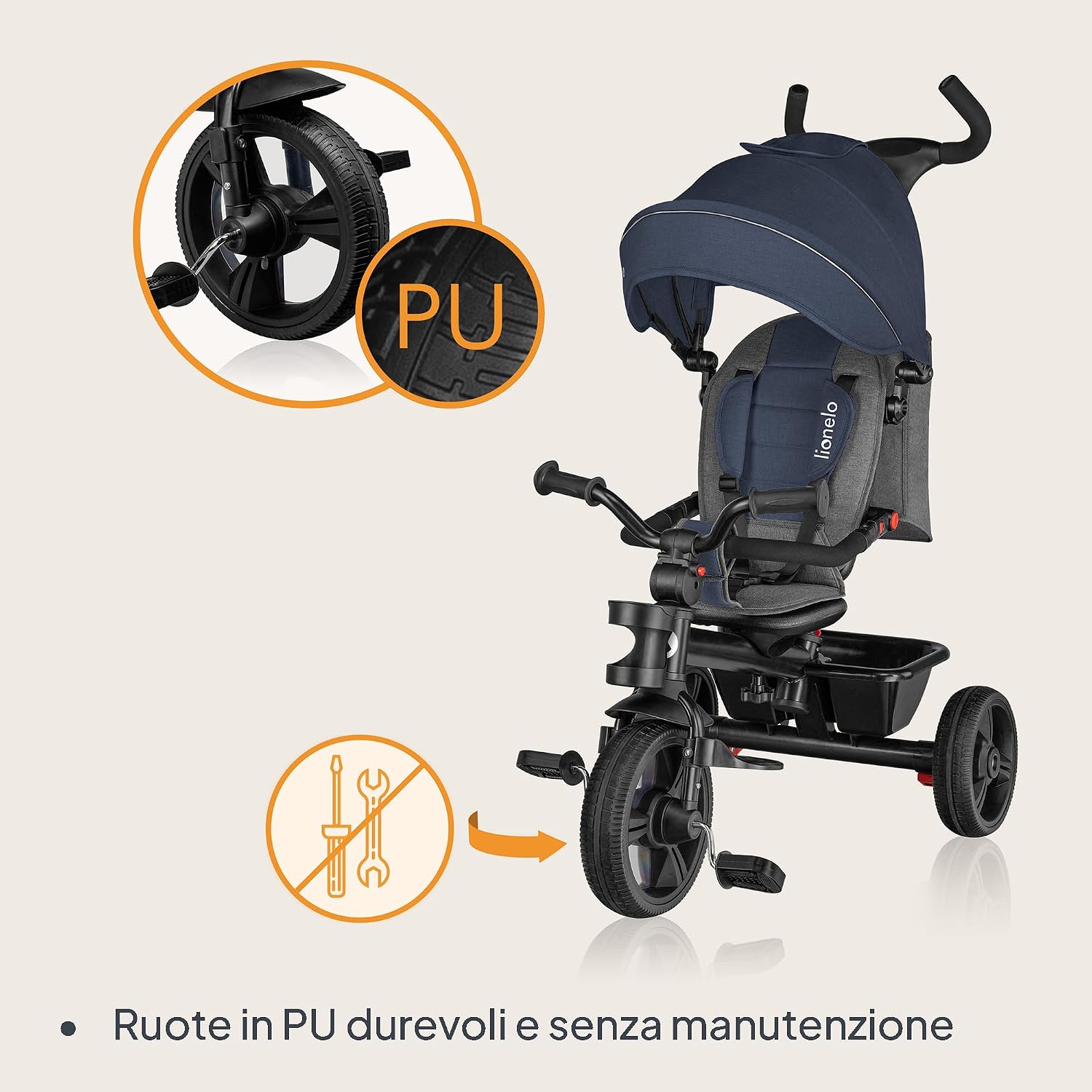 Thumbnail 3 de Lionelo Haari 2 in 1: triciclo/bici per bambini fino a 25 kg, pieghevole, fronte mamma e fronte strada