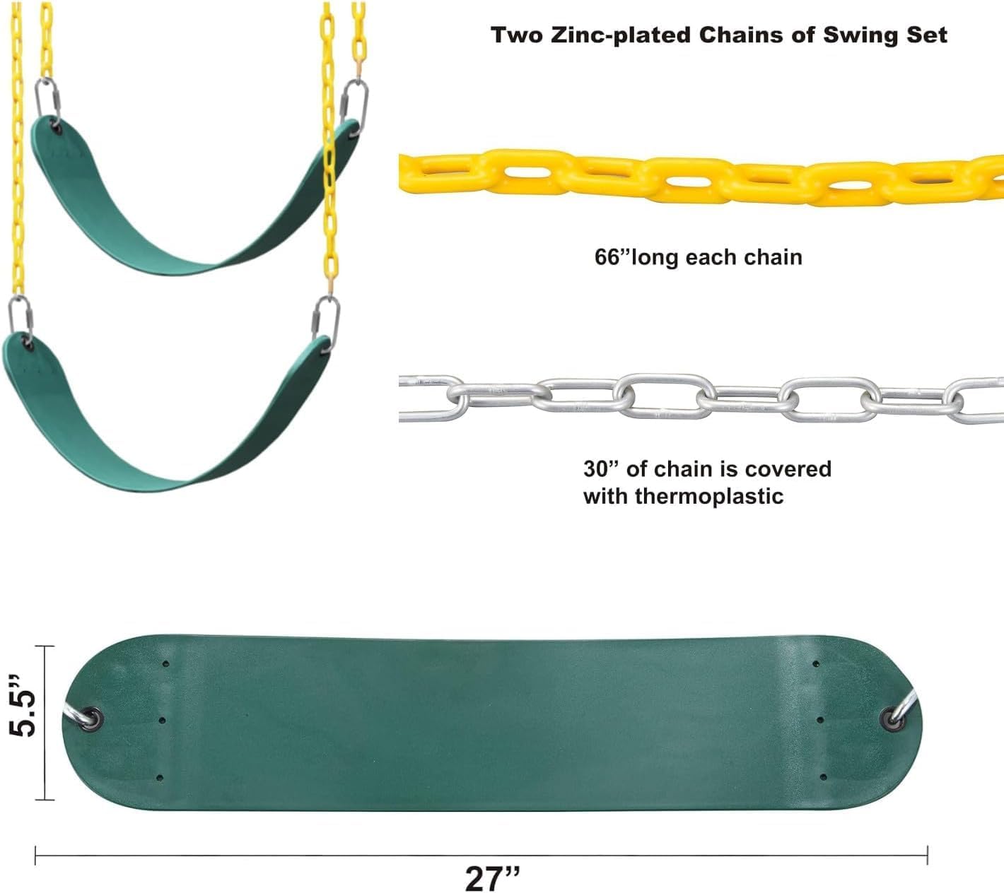 Detalle 2 de ABUSA Heavy Duty Swing Set Brackets Kit (2 A-Frame Brackets, 2 Swing Seats, Hangers & Hardware) G007
