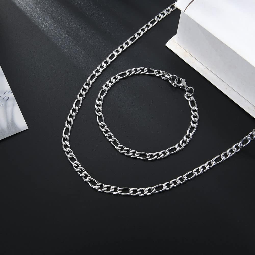 Detalle de Flintronic Chaîne Figaro 1+3 Homme – Collier et bracelet en acier inoxydable 46 cm / 5 mm (3 en 1)