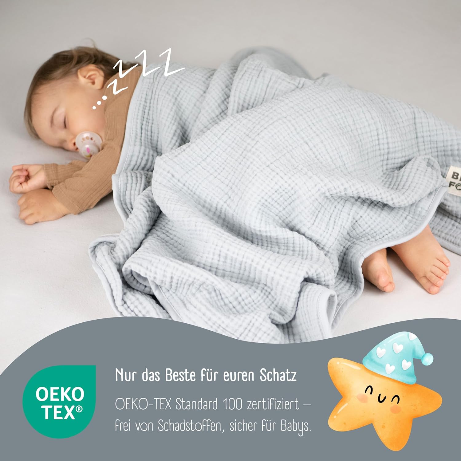 Thumbnail 3 de BEARFOOT Babydecke aus Musselin & Fleece – Cloud Grey, 2-seitig (Baumwolle/Fleece)