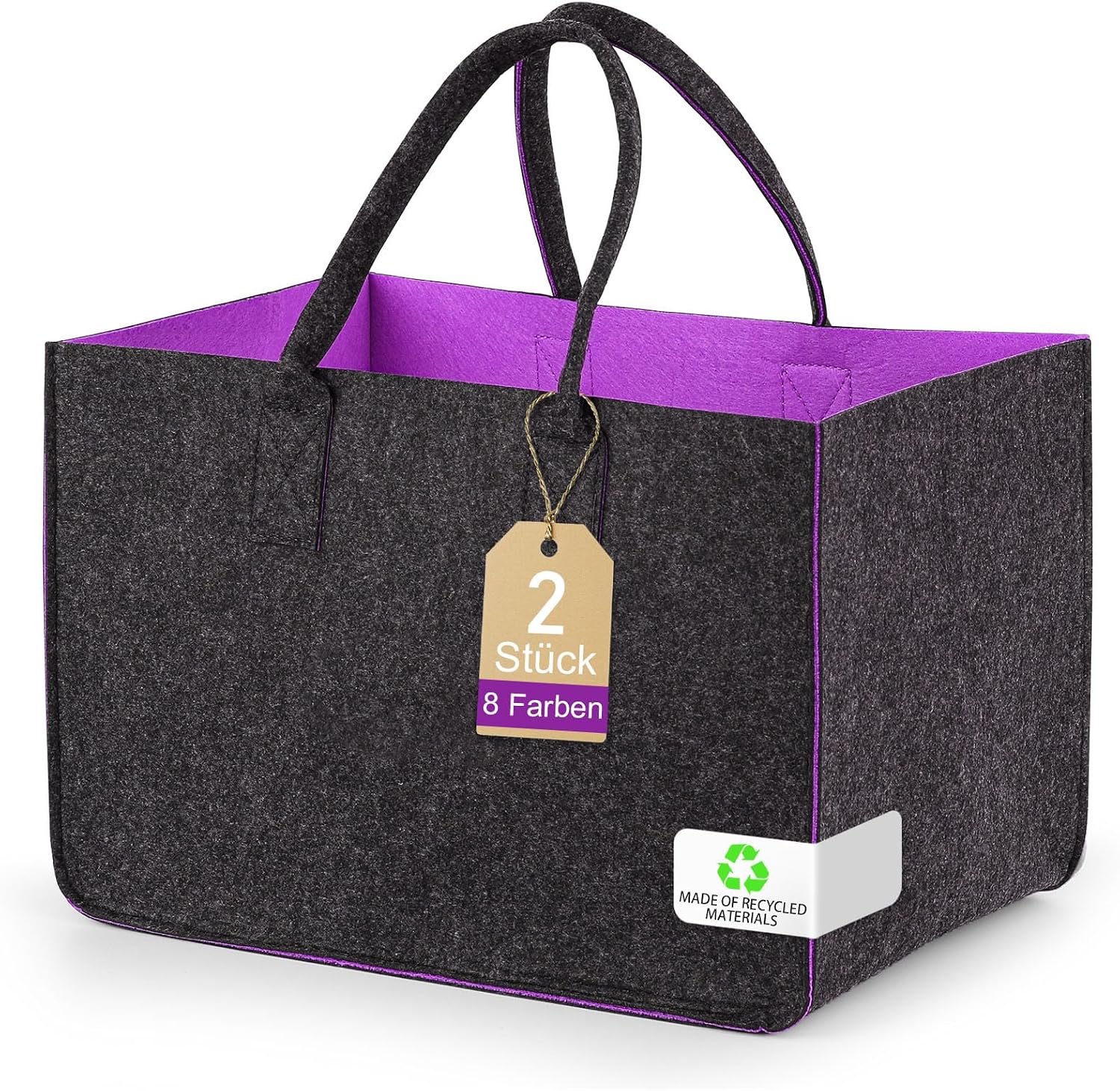 Detalle de Sinand 2er Set Filz-Einkaufskörbe (30 l) – faltbarer Einkaufbeutel, ca. 40×27×27 cm, bis 10 kg