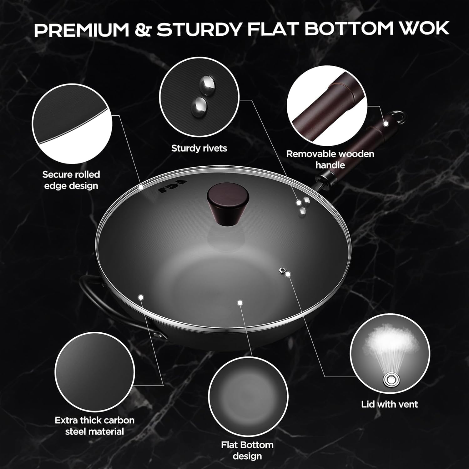 Thumbnail 4 de 13 Inch Carbon Steel Wok 5.8QT, Pre-Seasoned