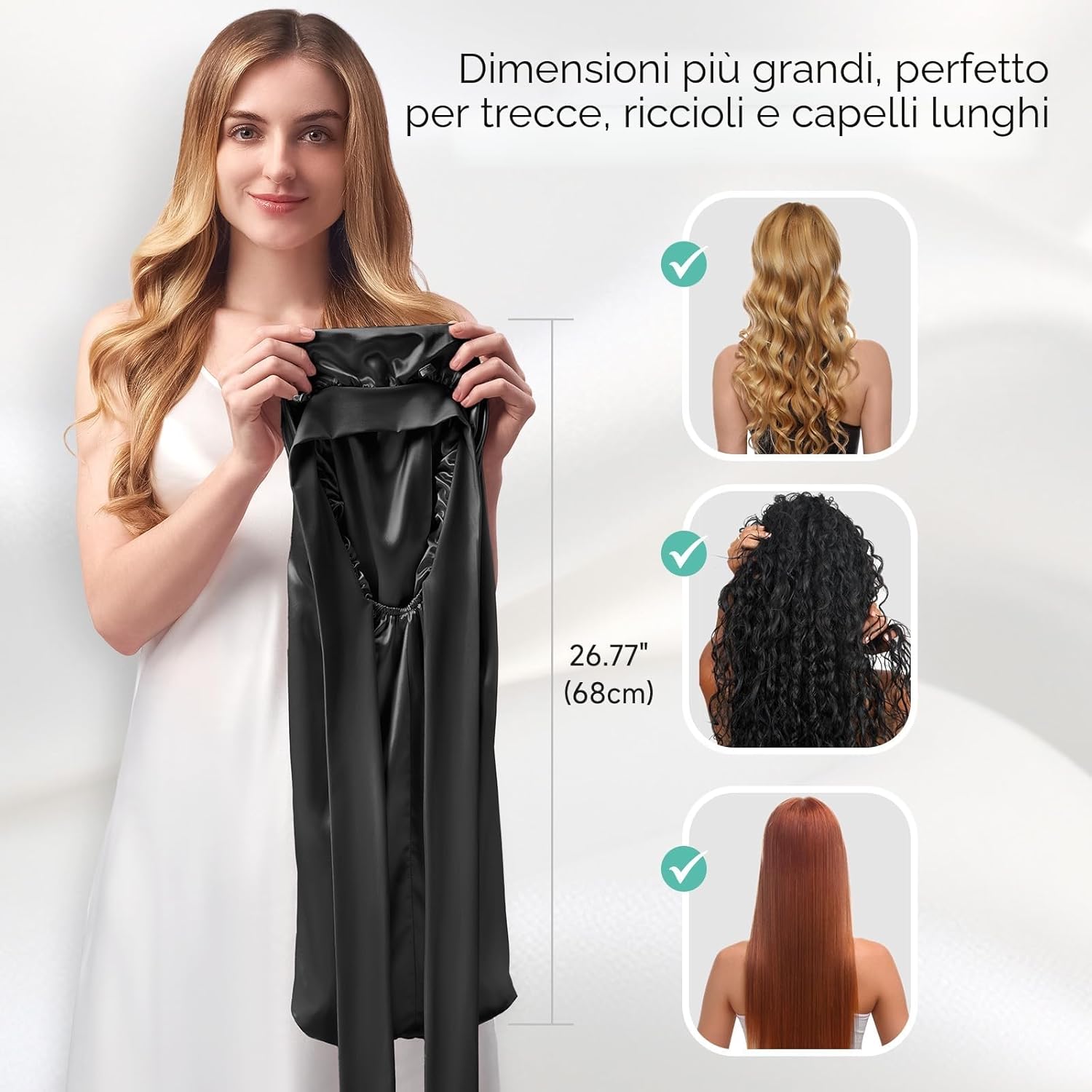 Detalle de Umisleep 22 Momme: cuffia in seta di gelso doppiamente rifinita per capelli voluminosi