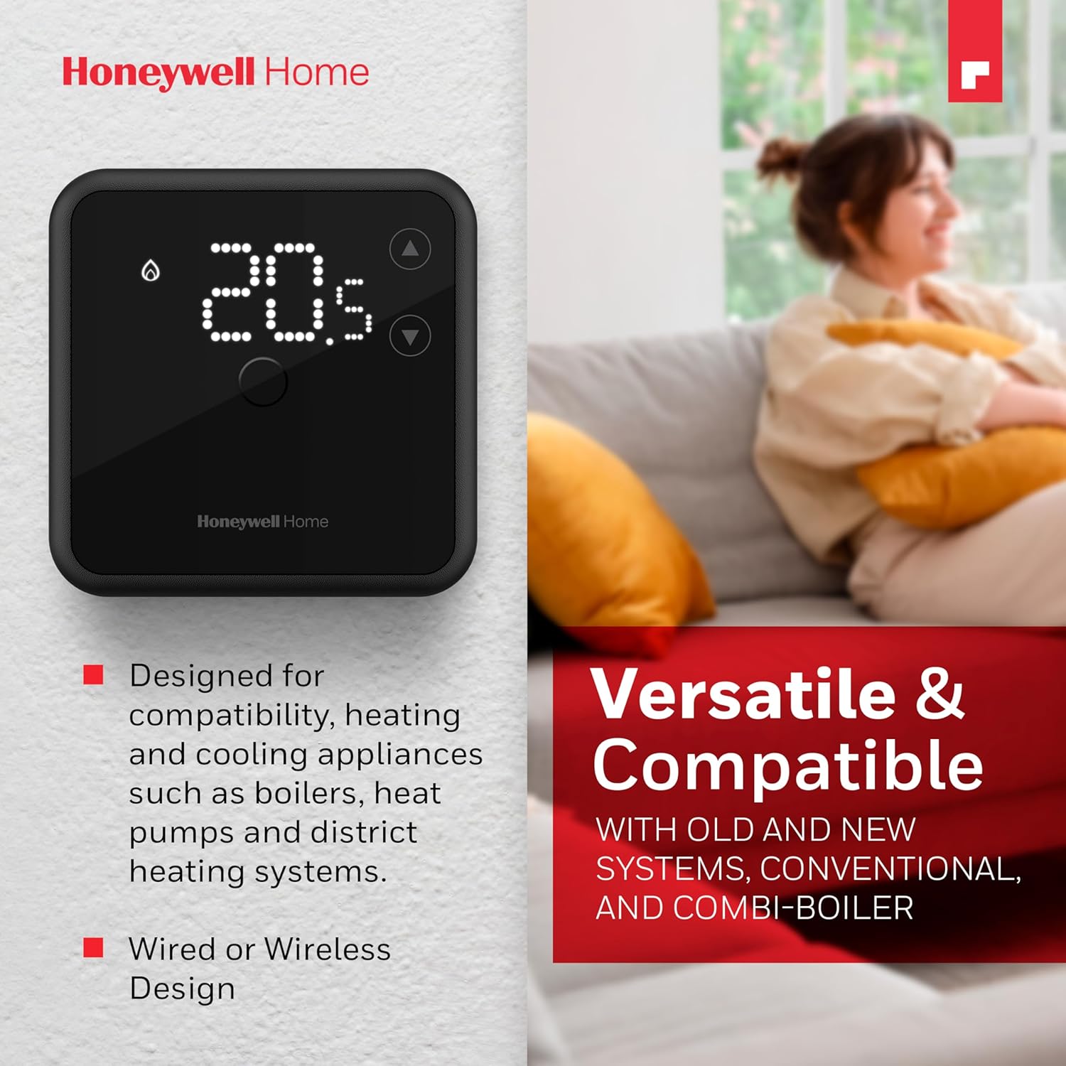 Thumbnail 2 de Thermostat d'ambiance Honeywell Home — affichage LED facile à lire, filaire, noir