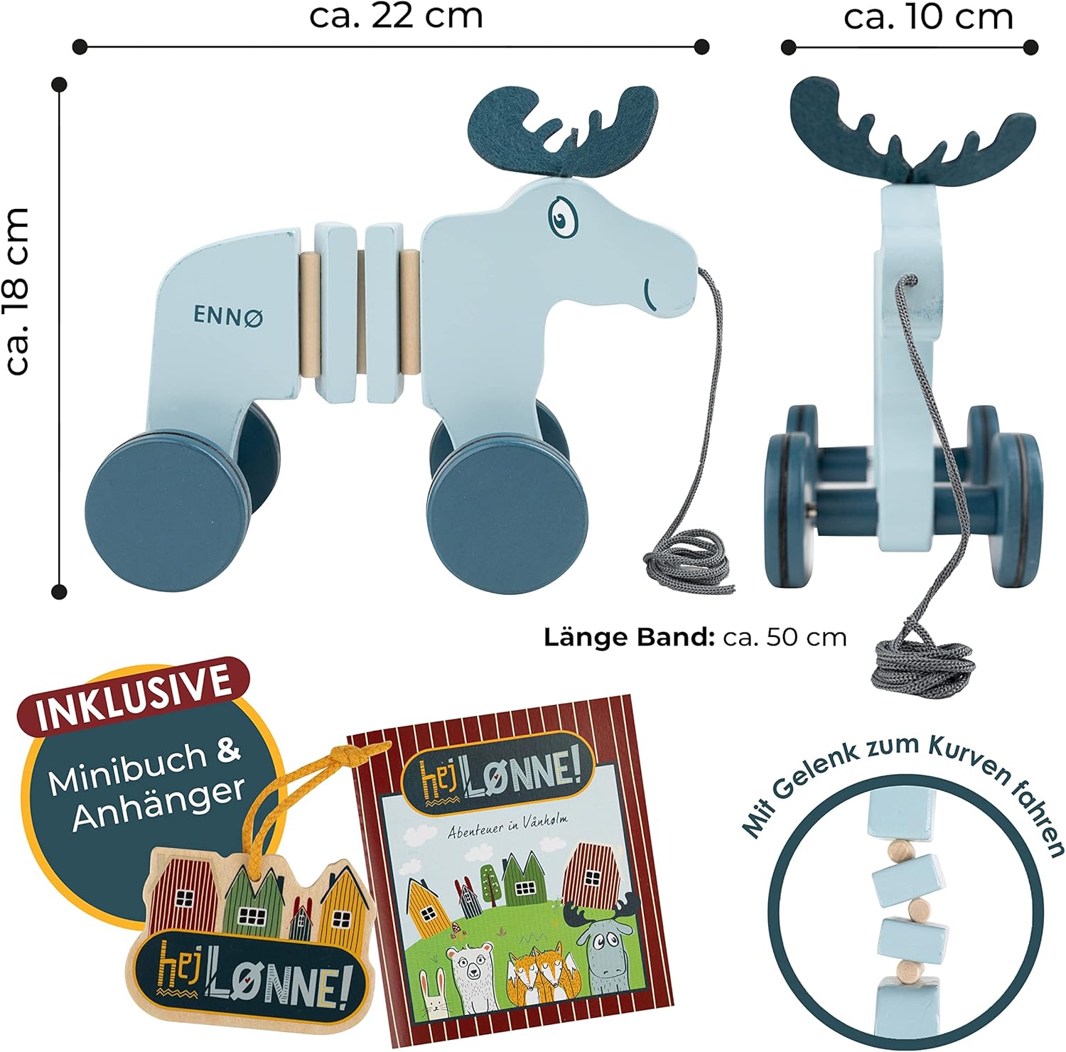 Thumbnail 1 de HEJ LØNNE Alce da Tirare in Legno 22x8,5x16,5 cm