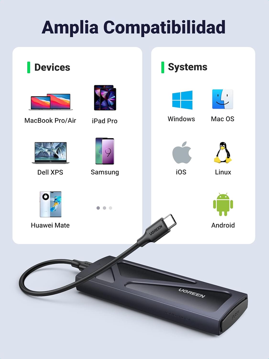 Detalle 1 de UGREEN Caja SSD M2 NVMe con UASP USB C 3.2 🚀