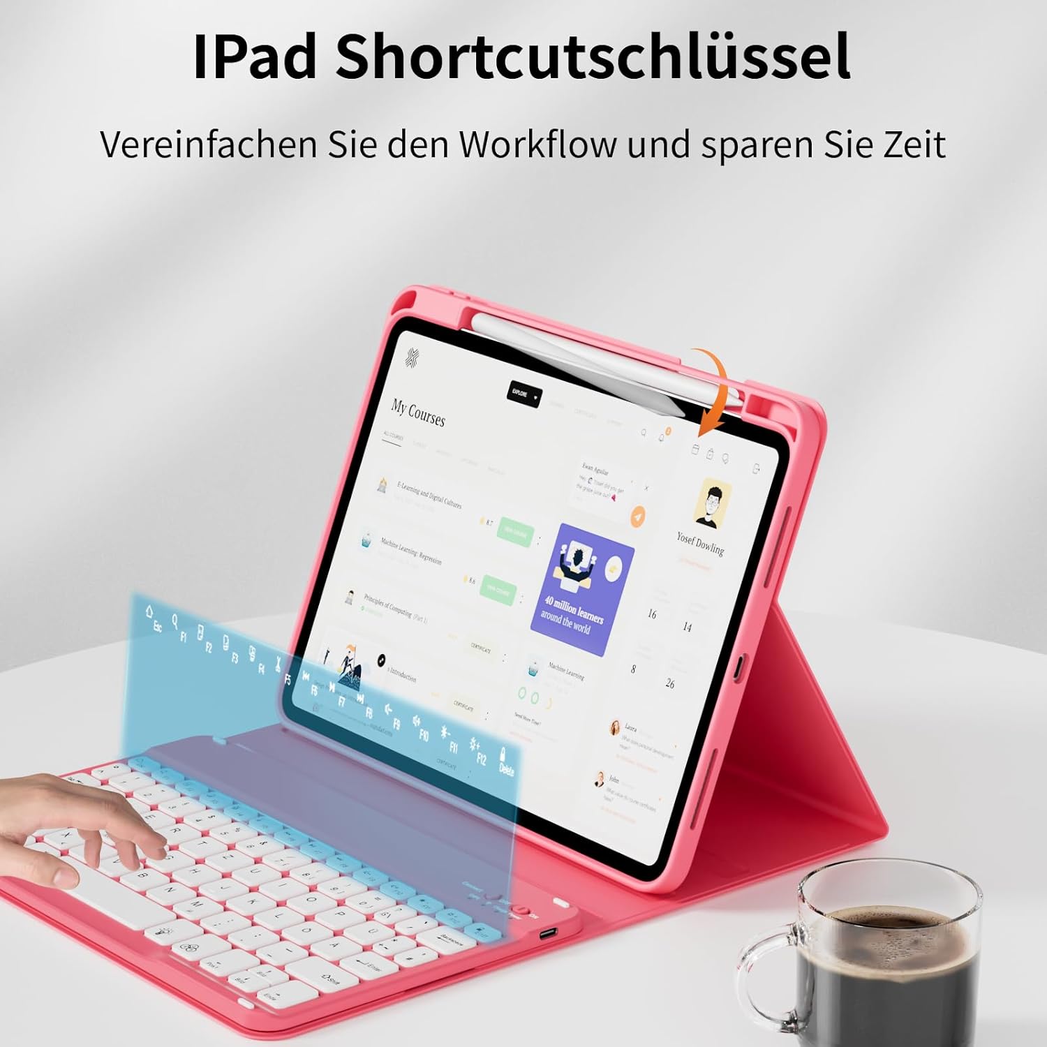 Thumbnail 6 de GKABXY Hülle mit Tastatur für iPad A16 11. Gen. & iPad 10. Gen (11/10,9 Zoll) – 7 Farben Beleuchtet, Stifthalter
