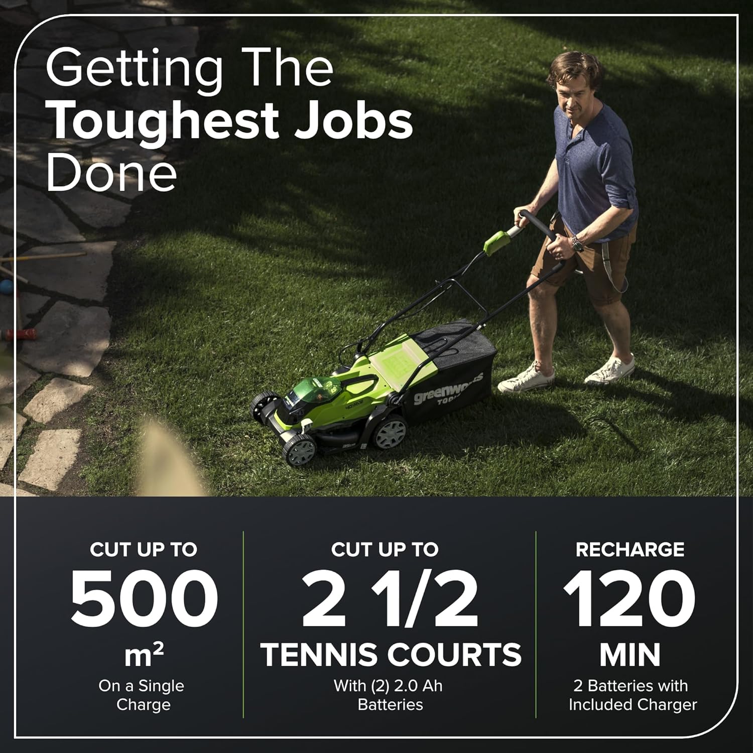 Thumbnail 2 de Greenworks 40V Cordless Lawnmower G40LM35K2X (35cm) for lawns up to 400m² with 2 x 2Ah batteries and 40L bag