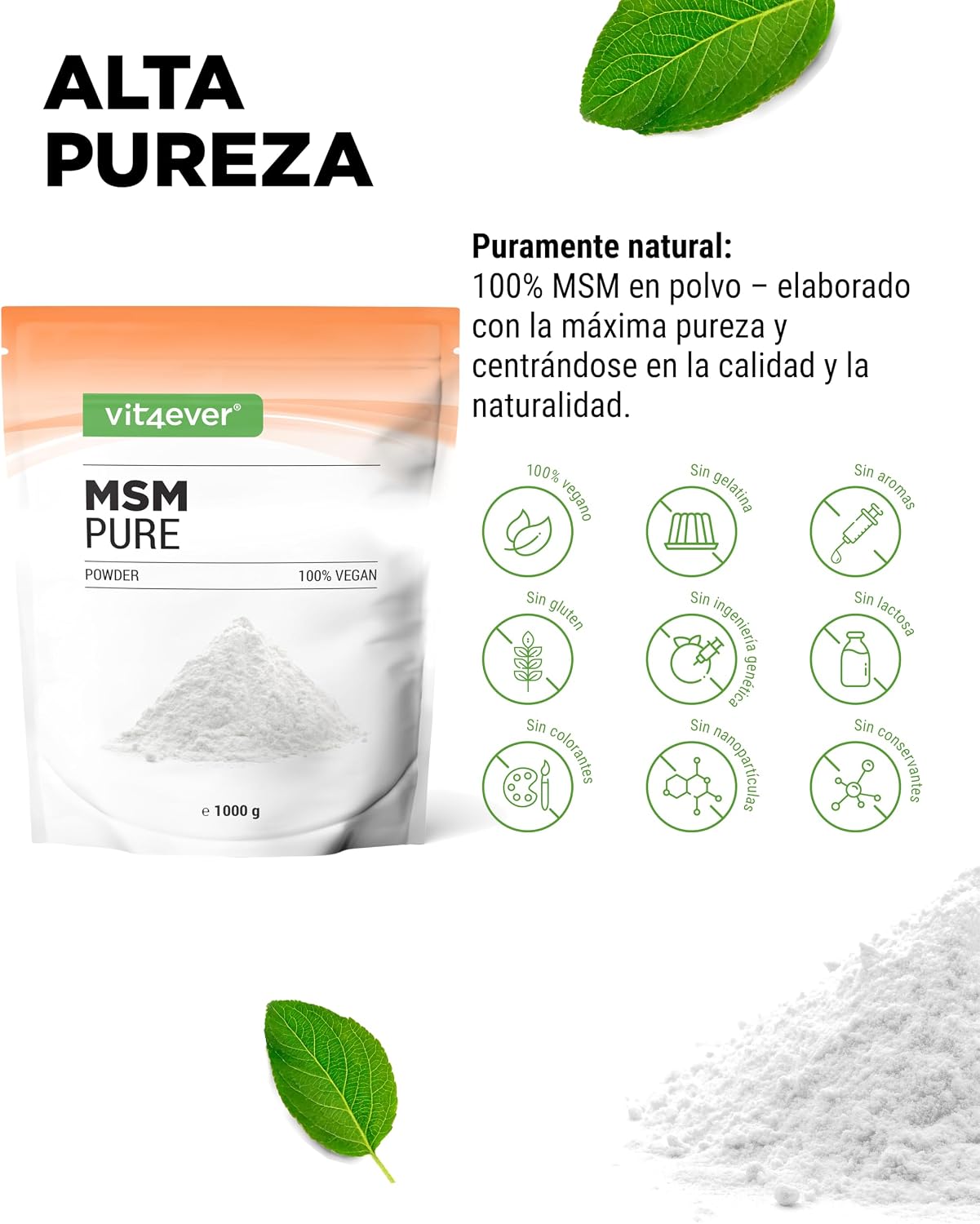 Detalle de MSM en Polvo 1 kg 99,9% Metilsulfonilmetano