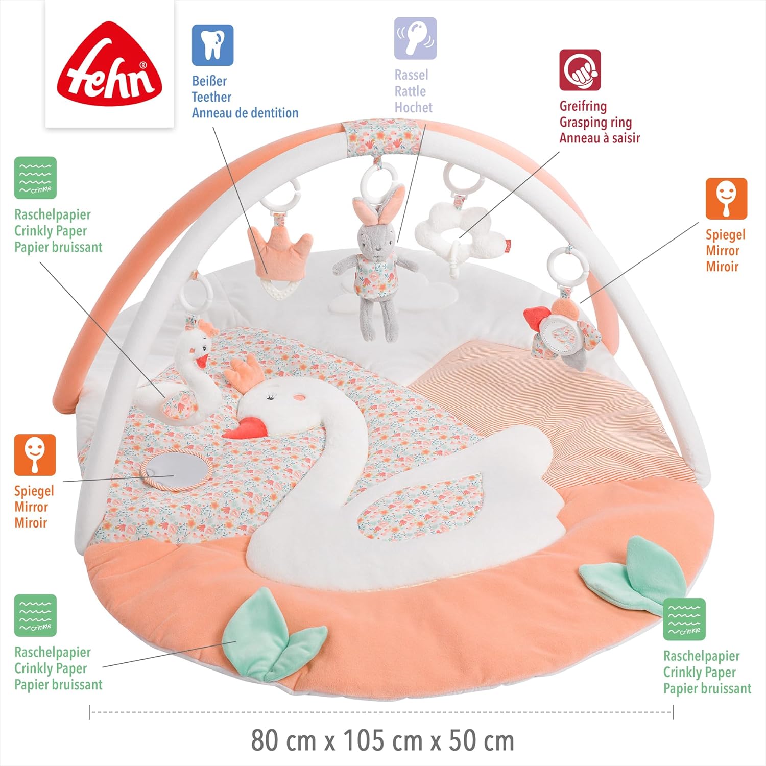 Thumbnail 3 de Fehn 3-D-Activity-Decke Spielbogen Schwanensee (Baby-Krabbeldecke) mit 5 abnehmbaren Spielzeugen