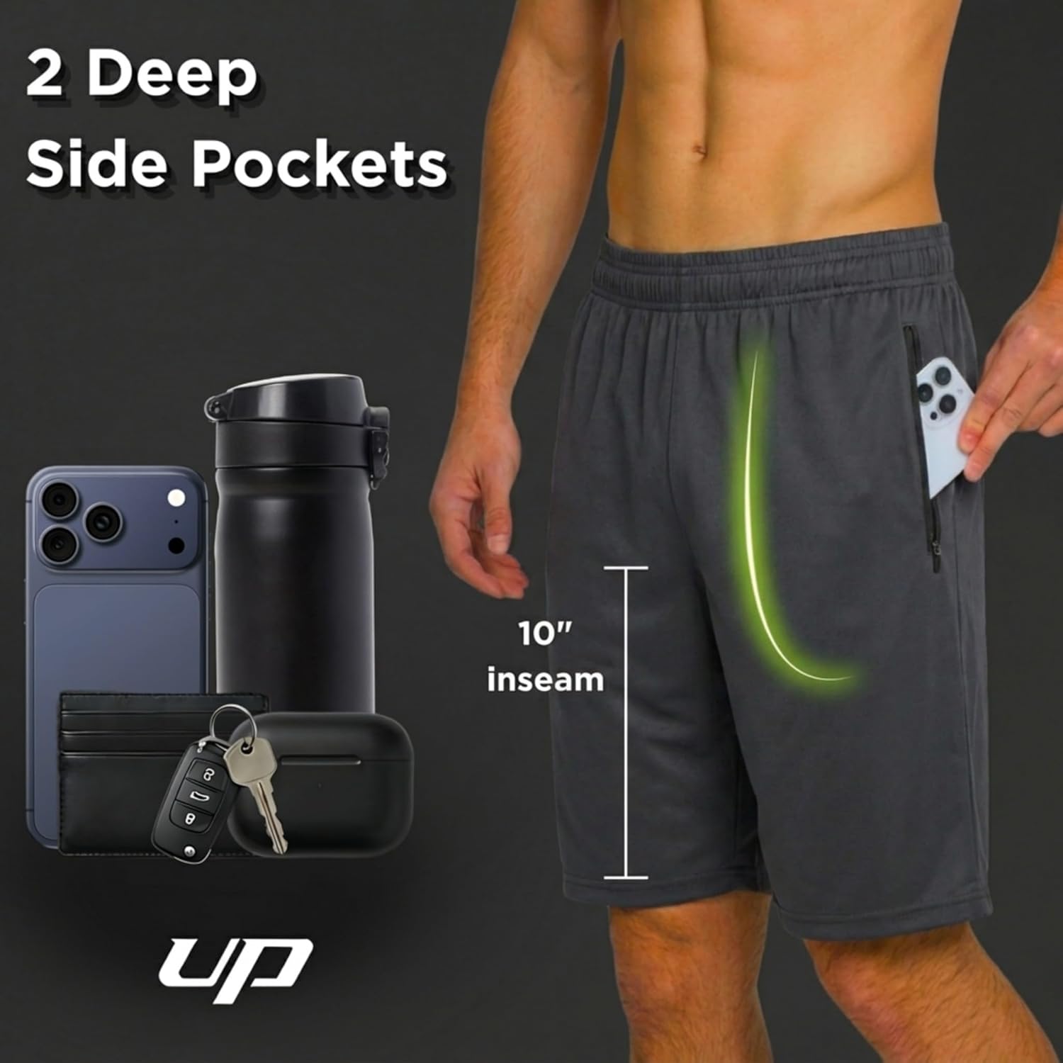 Thumbnail 1 de Ultra Performance Mens 5 Pack Athletic Running Shorts: Loose Fit with Zippered Pockets
