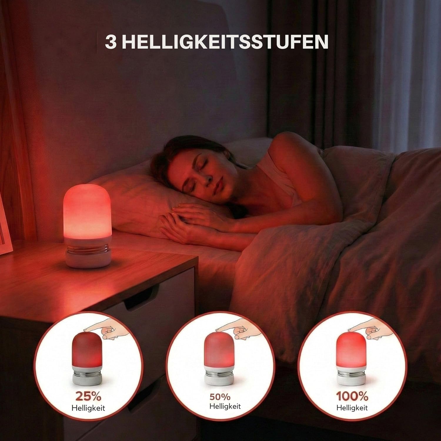 Detalle 2 de Toys4Boys LED Nachtlicht mit Rotlicht – Sanft dimmbar, 630 nm, idealer Begleiter für ruhige Nächte