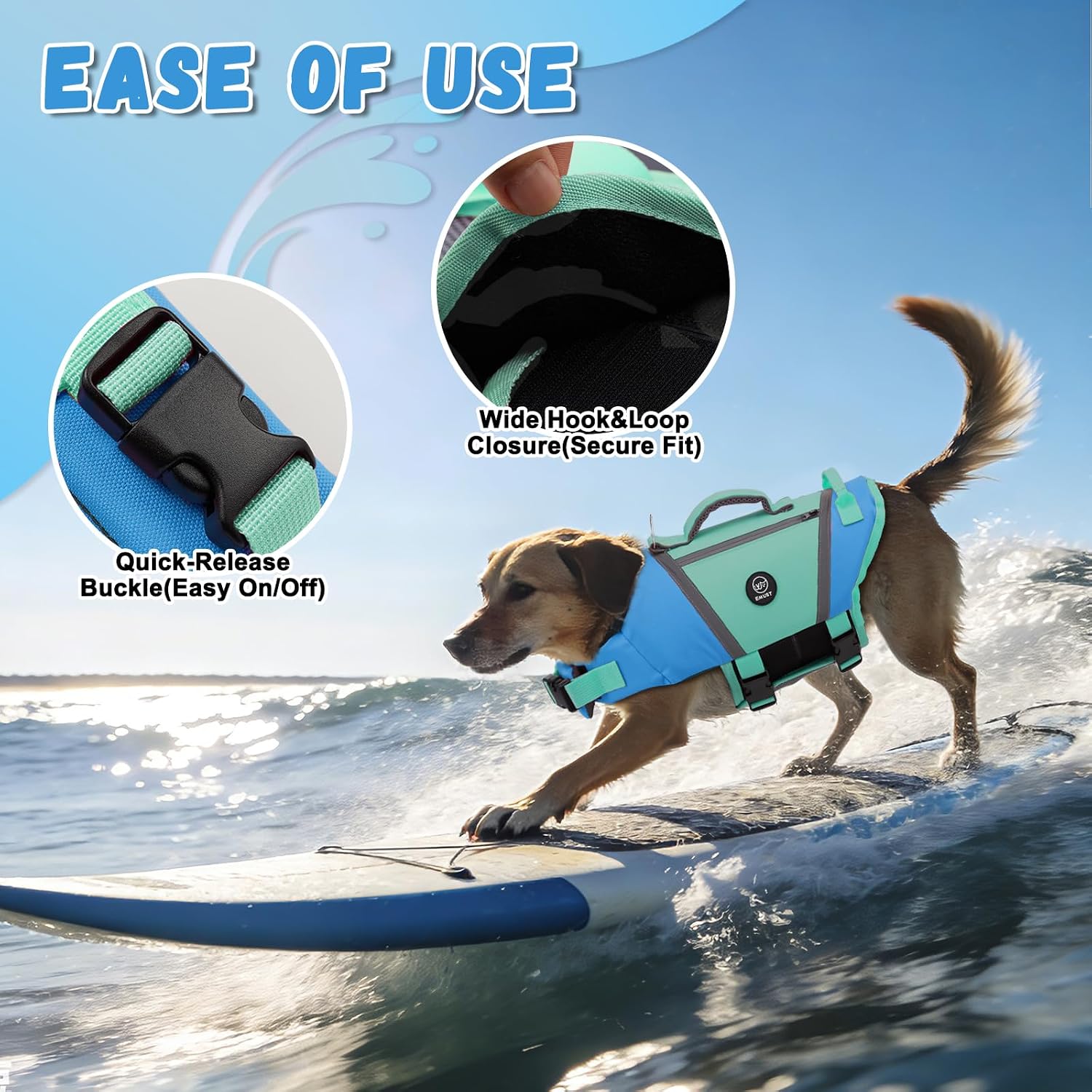 Detalle de EMUST Dog Life Vests: Lightweight Floating Vest with Pockets and Reflective Safety for Bulldogs, Dachshunds & More (Blue, XXL)
