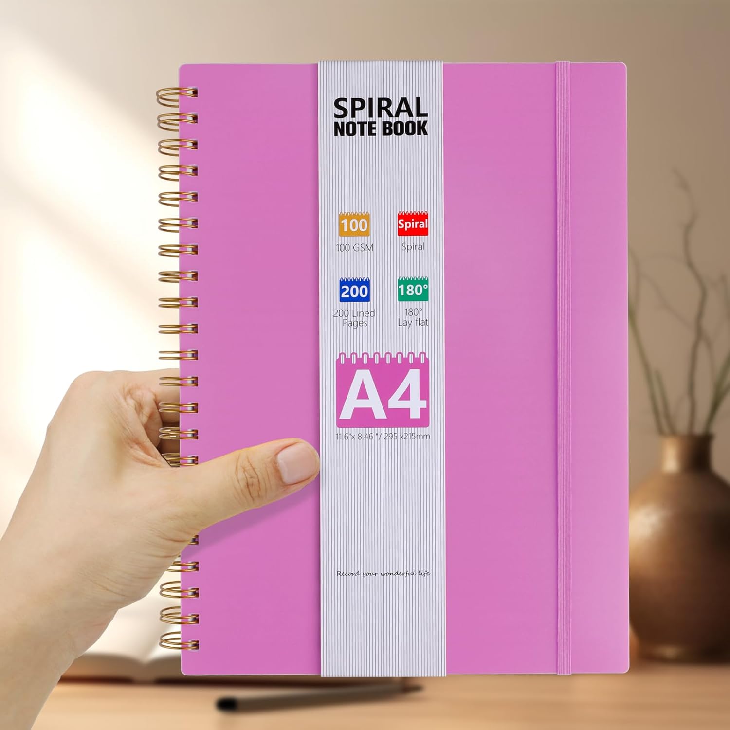 Detalle 2 de A4 Notebook 200 Pages Spiral Journal with 100GSM Lined Paper, Purple PVC Cover - 21.5 x 28.5 cm