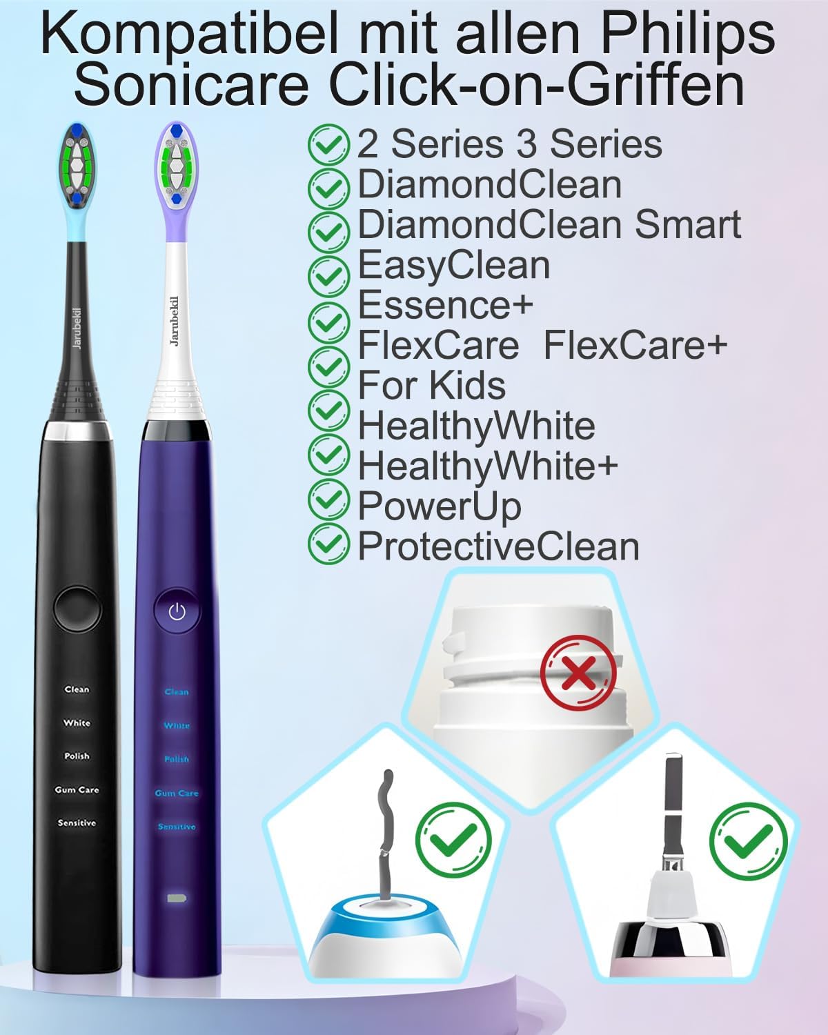 Thumbnail 1 de Jarubekil 12er Ersatzbürsten für Philips Sonicare – kompatible Aufsteckbürsten (6 weiß/6 schwarz)