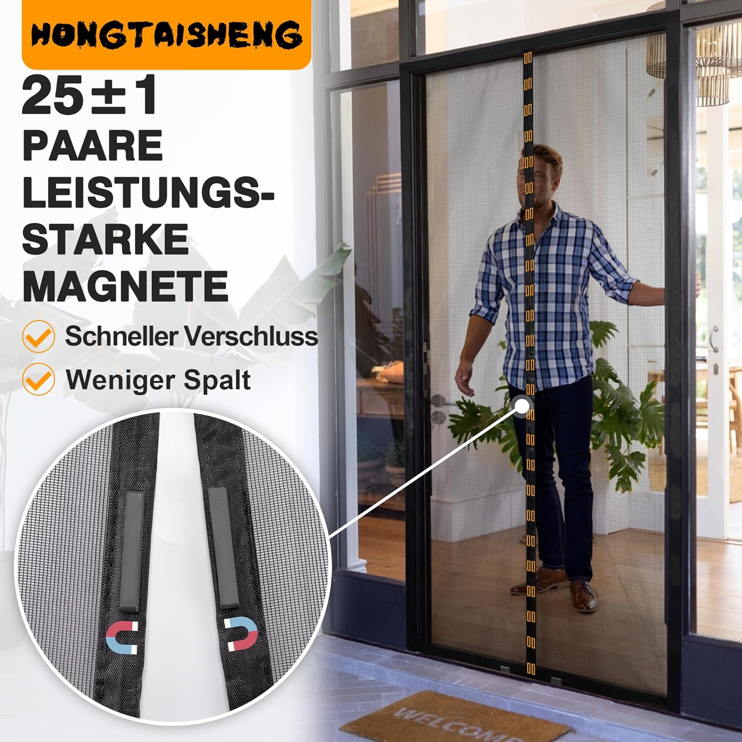 Thumbnail 2 de Fliegengitter Balkontür von HONGTAISHENG – Magnetvorhang 105x215 cm, ohne Bohren, 4 cm Klettverschluss, Schwarz
