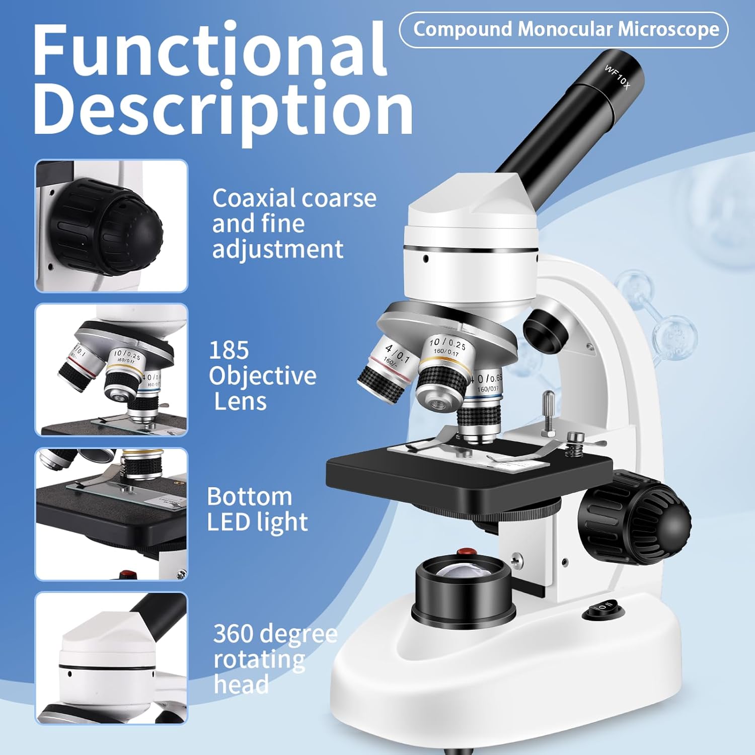 Detalle 2 de Microscopes for Adults WF10x WF25x Compound Microscope