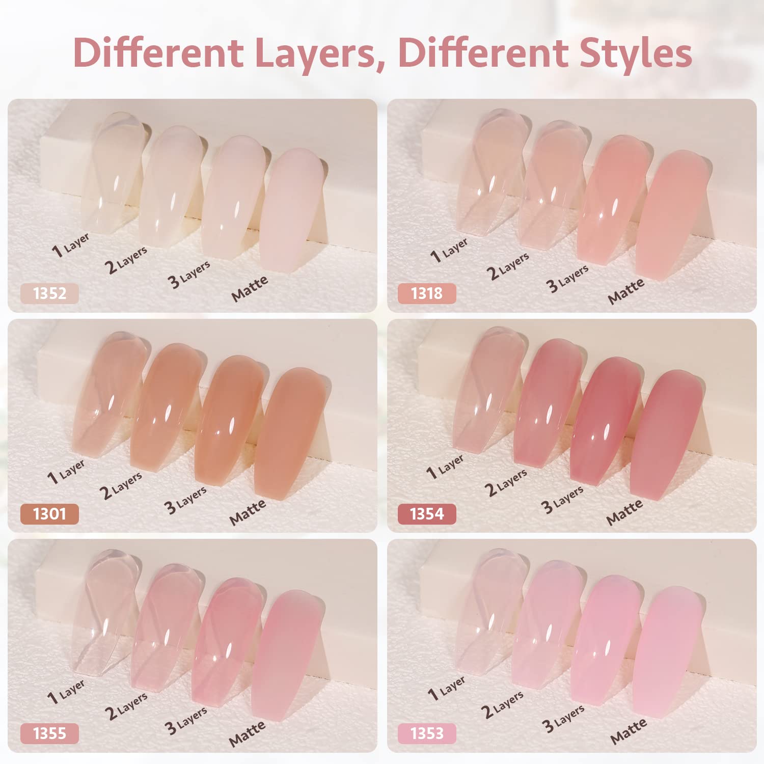 Thumbnail 4 de GAOY Jelly Nude Pink Gel Nail Polish Set 6-pack 💅
