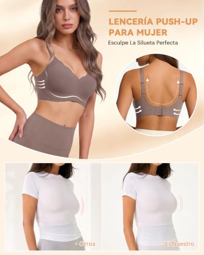 Detalle de Bresdk Sujetadores sin aros Jelly Bra suave para uso diario, marrón, XL