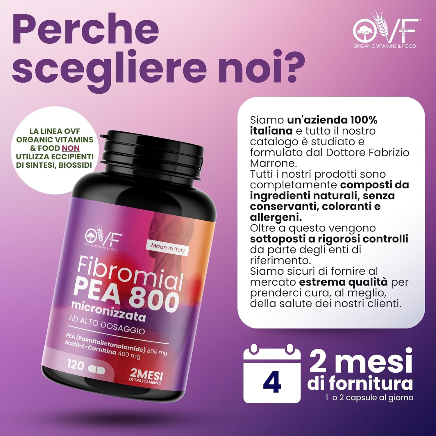 Detalle 2 de OVF Fibromial PEA 800 120cps – Integrazione naturale per benessere di nervi e muscoli