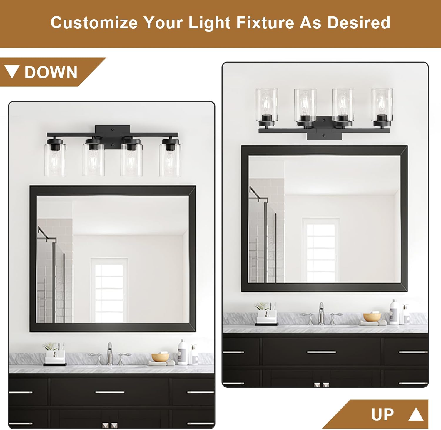 Detalle de IZORRO Modern Bathroom Light Fixtures, 4-Light Black Vanity Lights