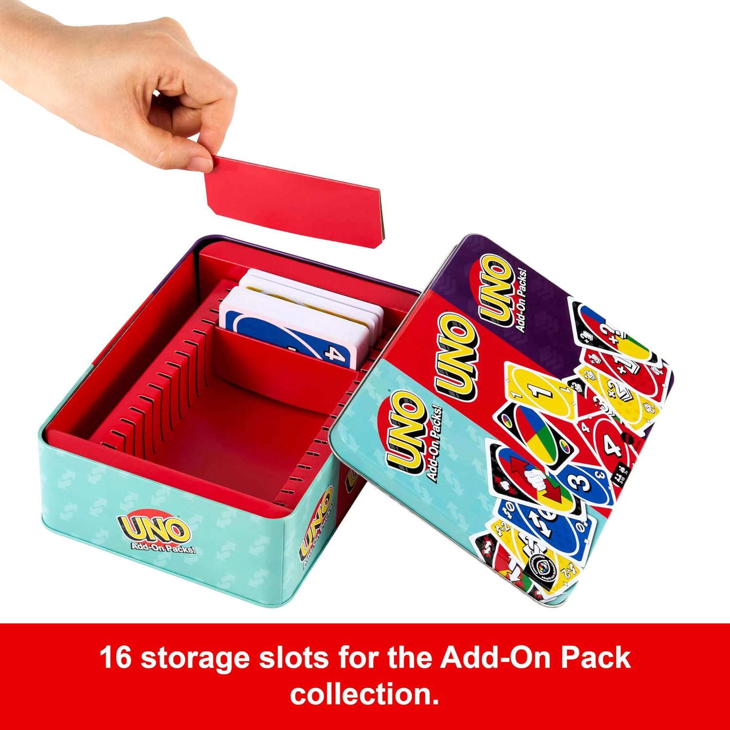 Detalle de Mattel Games UNO Card Game with 2 Add On Packs and Storage Tin