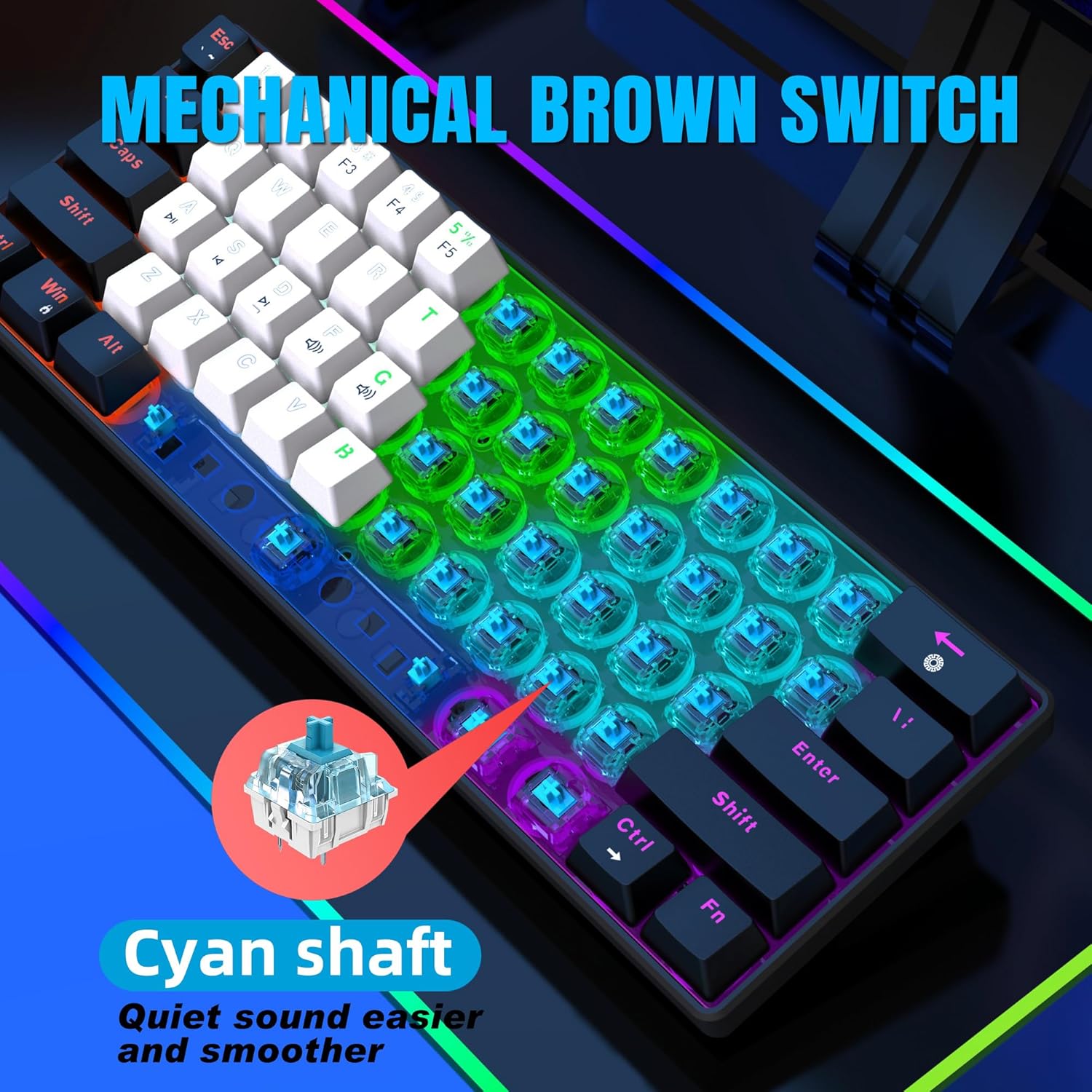 Detalle 2 de Snpurdiri 60% mechanische Gaming-Tastatur 61 Anti-Ghosting Tasten ⌨