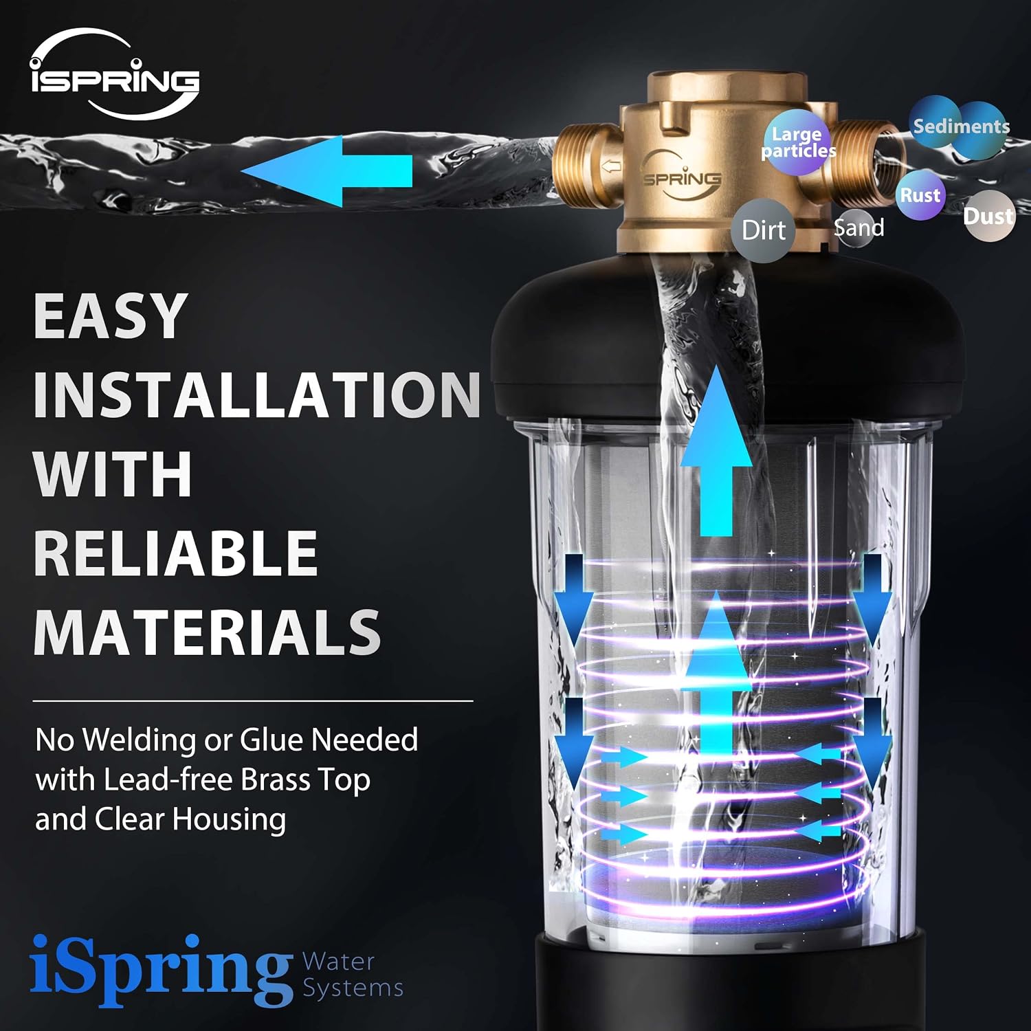 Detalle de iSpring WSP50J Jumbo Spin-Down Sediment Filter, 50-Micron Reusable Prefilter