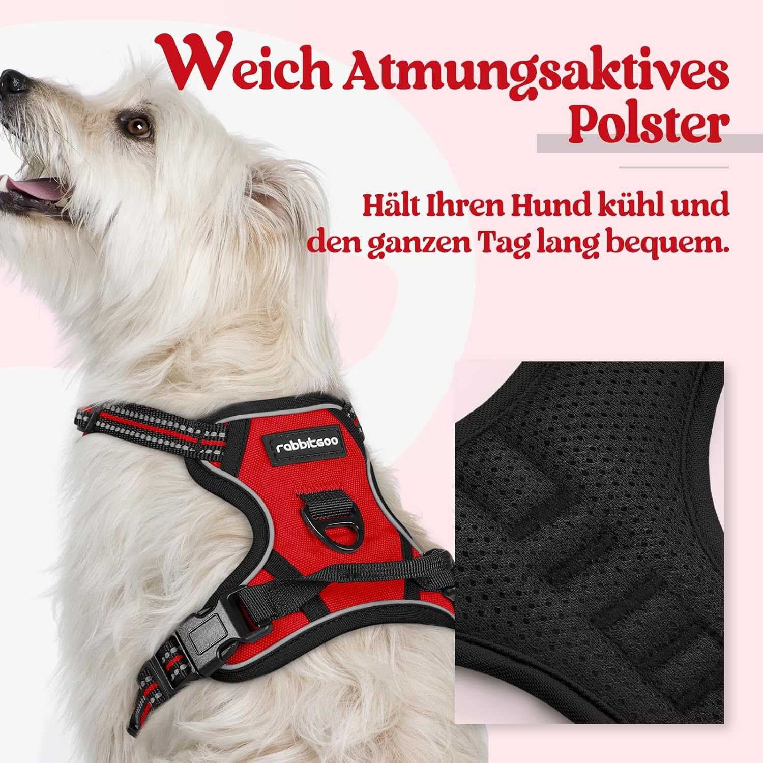Detalle de Rabbitgoo Hundegeschirr XS – Anti Zug, verstellbar & atmungsaktiv für Kleine Hunde