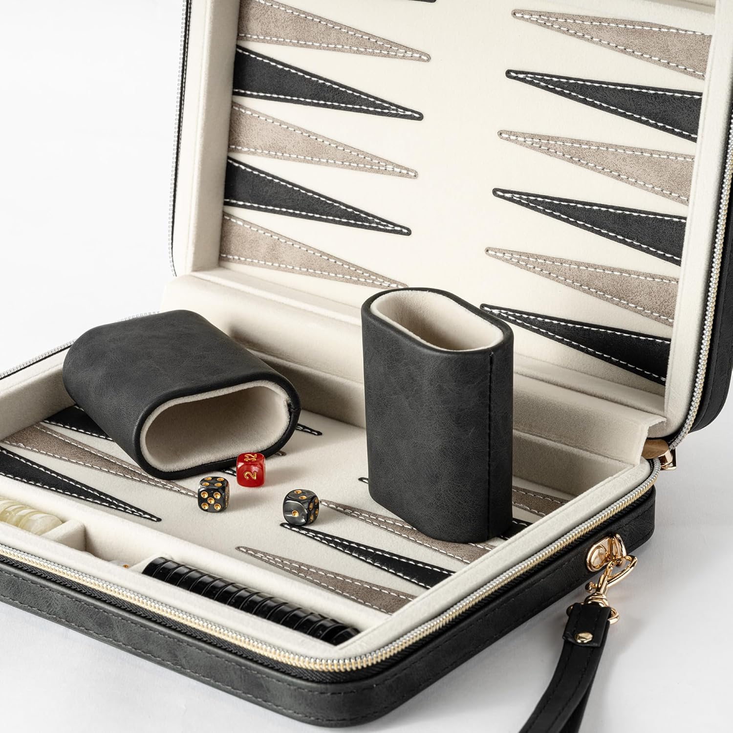 Thumbnail 1 de Backgammon-Set für Erwachsene – Tragbares Reise-Backgammon mit Kunstlederkoffer und 30 Horn-Checkern