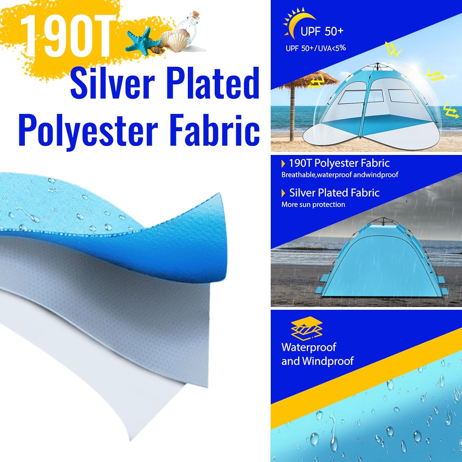 Thumbnail 5 de Purebox Beach Tent 3-4 Person: Double Doors, Quick Pop-Up Setup and UV50+ Protection