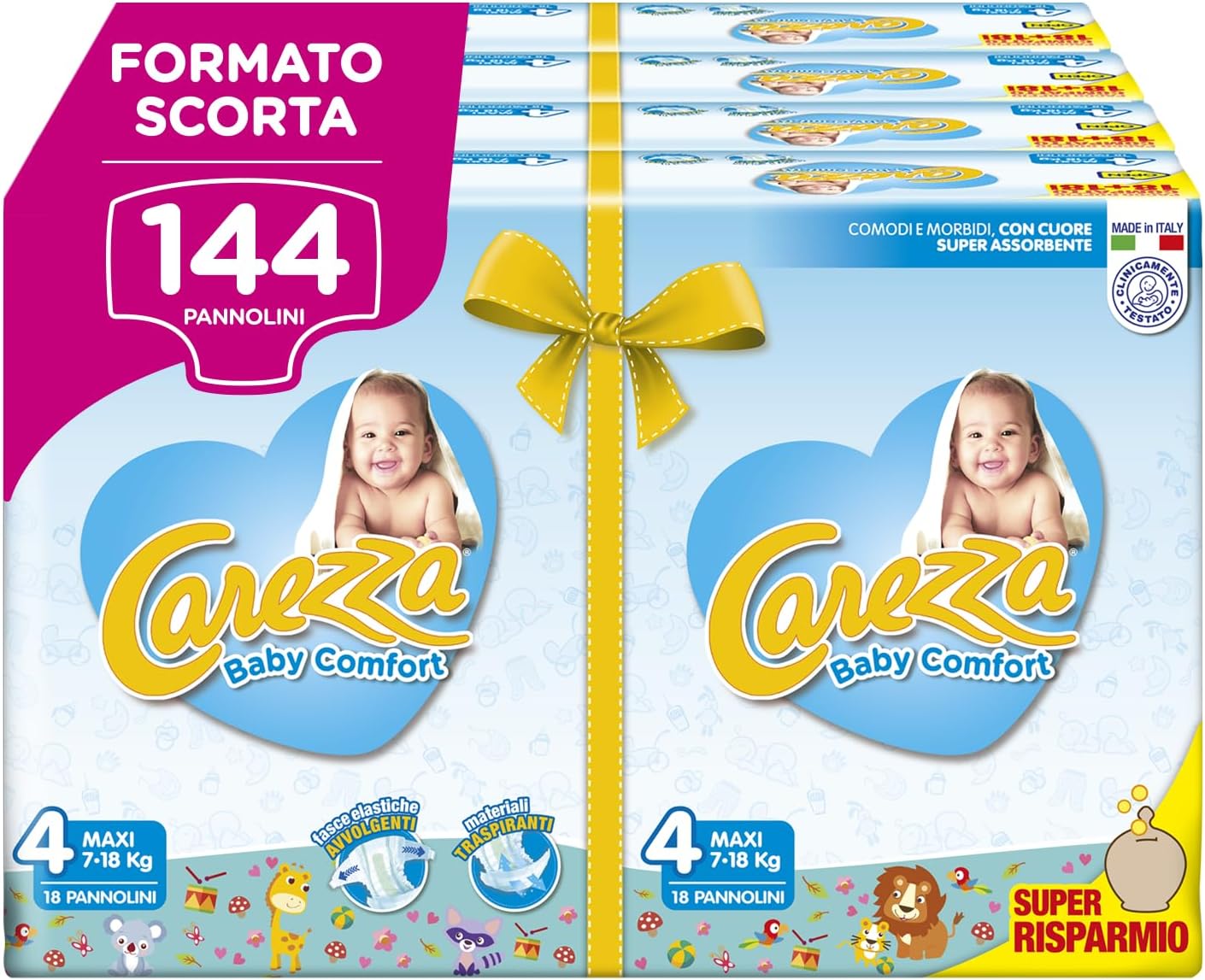 Detalle de Carezza Baby Comfort Maxi | Taglia 4 (7-18 kg) – 144 pannolini: comfort, asciutto e sicurezza Made in Italy