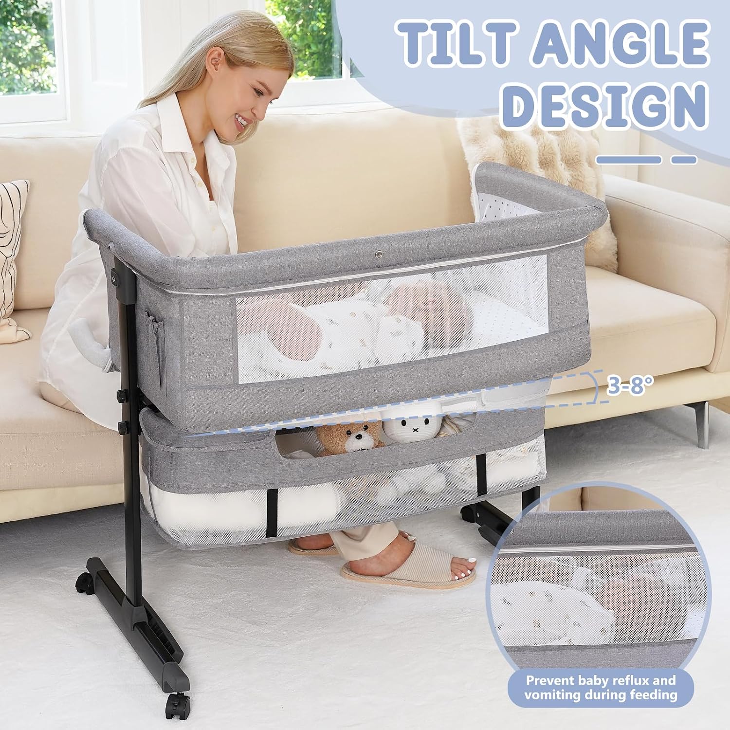 Thumbnail 4 de Semphis 968 3-in-1 Baby Bassinet, Adjustable Bedside Sleeper with Mesh
