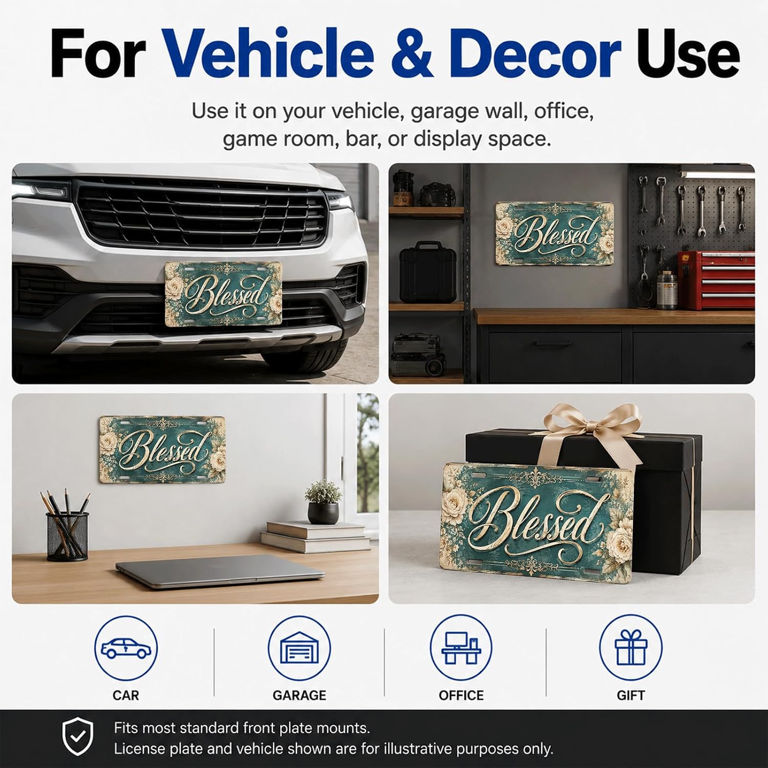 Thumbnail 6 de Blessed Floral Aluminum License Plate 6 x 12 Inch