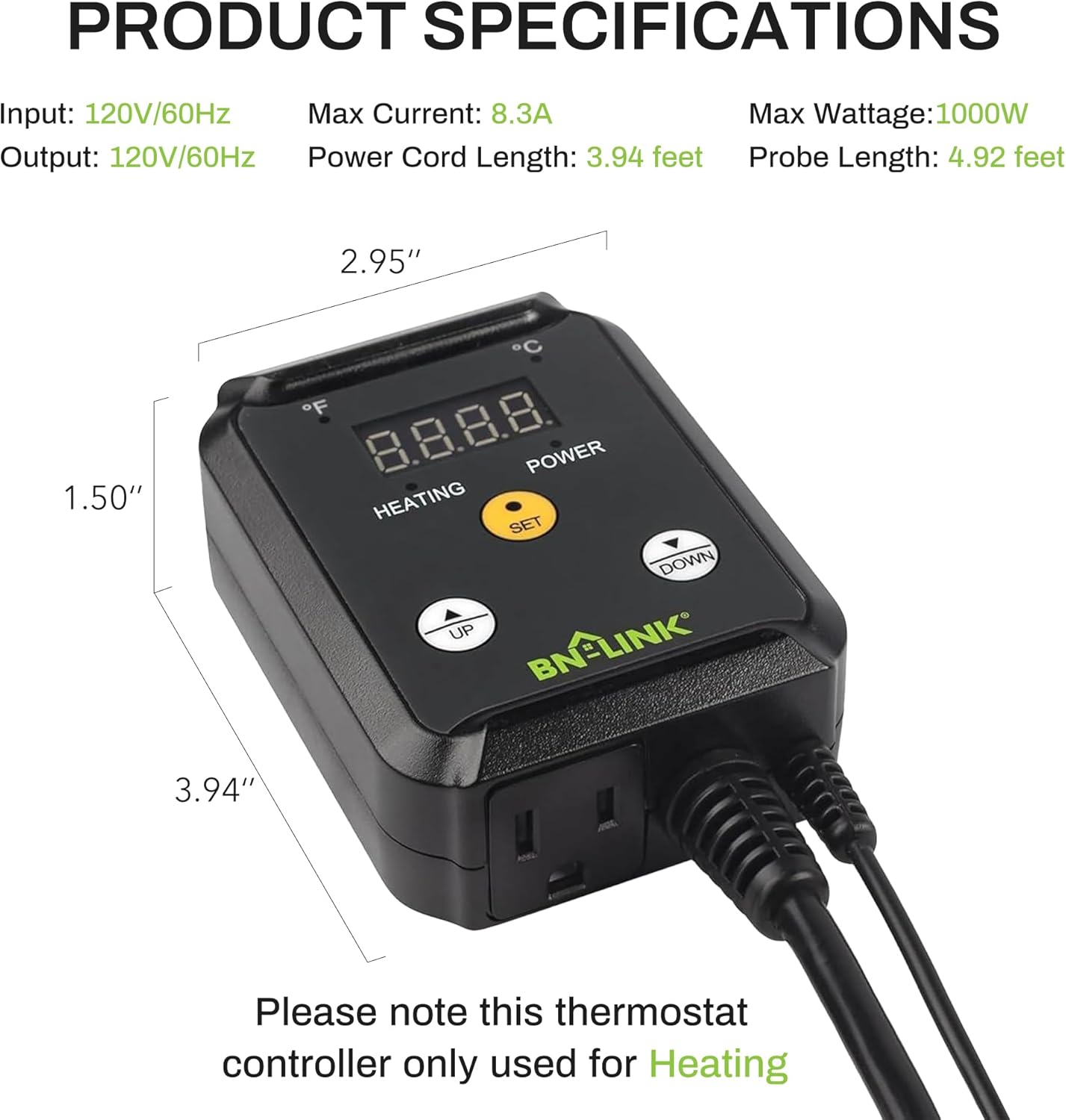 Detalle de BN-LINK T7(H) Digital Thermostat Controller, 40–108°F, 1,000W