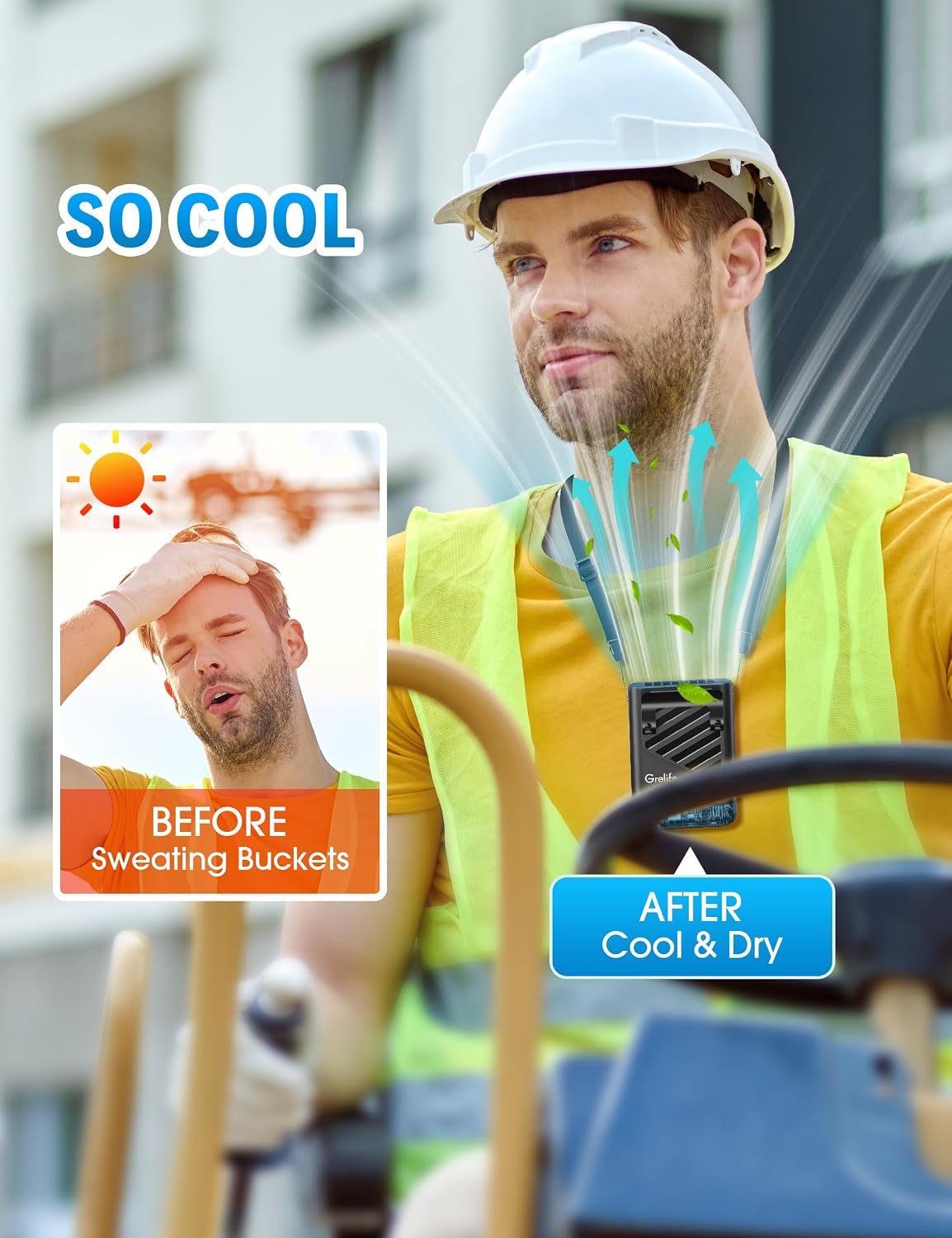 Detalle 2 de Grelife ZAY-F020 AI Portable Waist Fan, 5 Speeds, LED Display