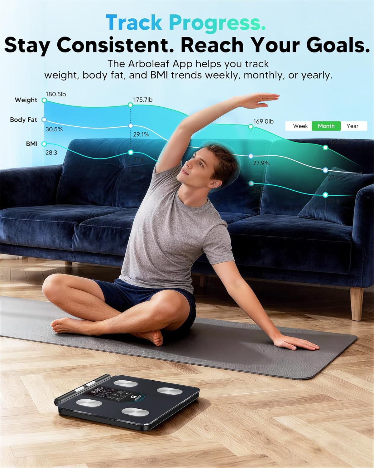 Detalle de arboleaf Arboleaf Smart Scale (8-Electrode Dual-Frequency BIA) with 7-in-1 Display & App Insights