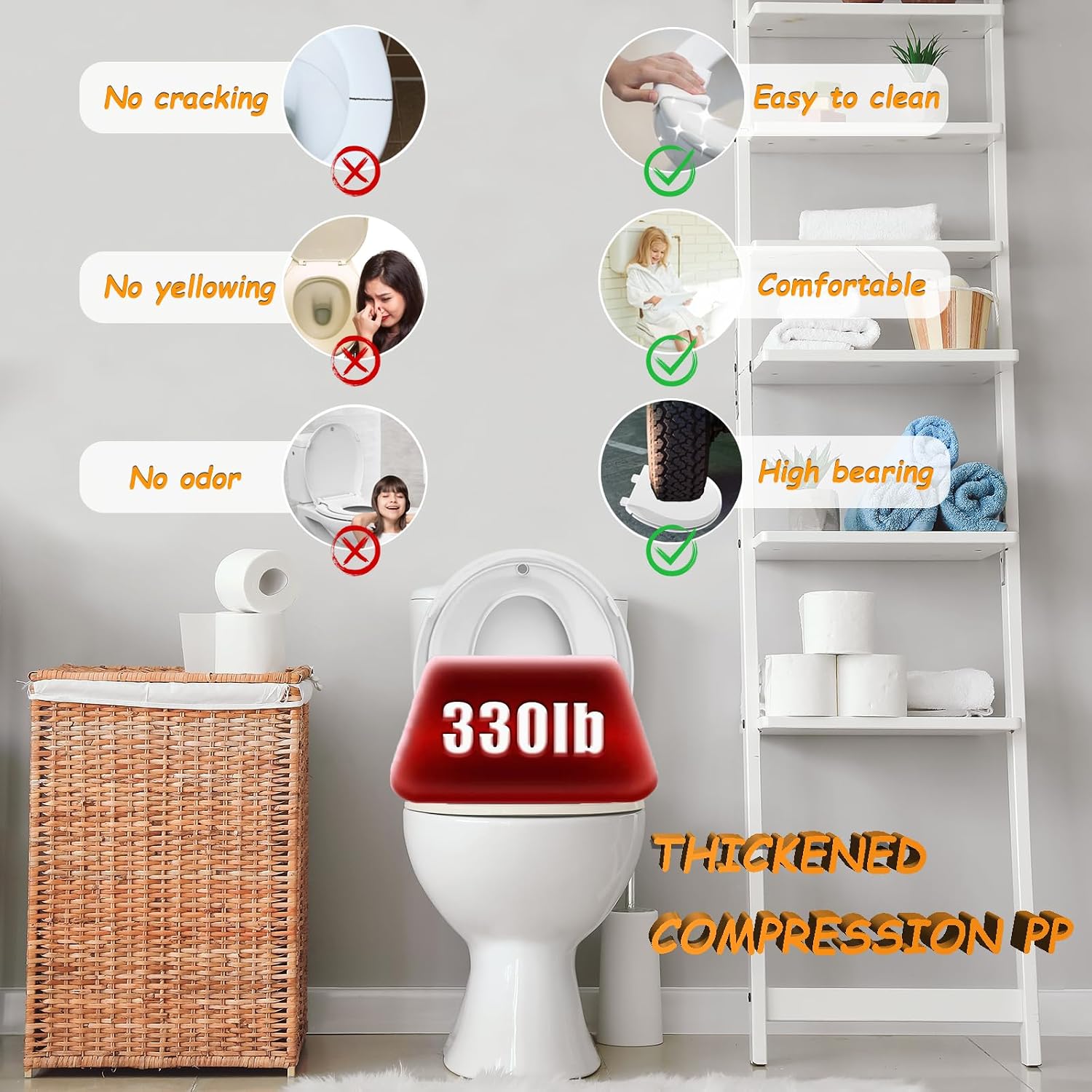 Detalle de Huttdmel HTW004 Round Toilet Seat with Removable Toddler Seat, Magnetic Hold, White