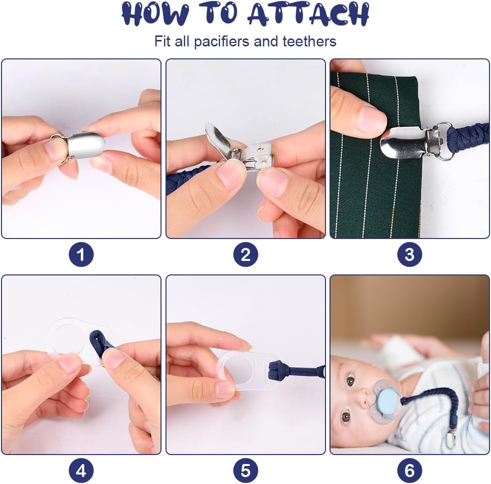 Thumbnail 3 de Aolso Dummy Clips Pacifier Chain (4-pack) with silicone ring adapters and clip holders