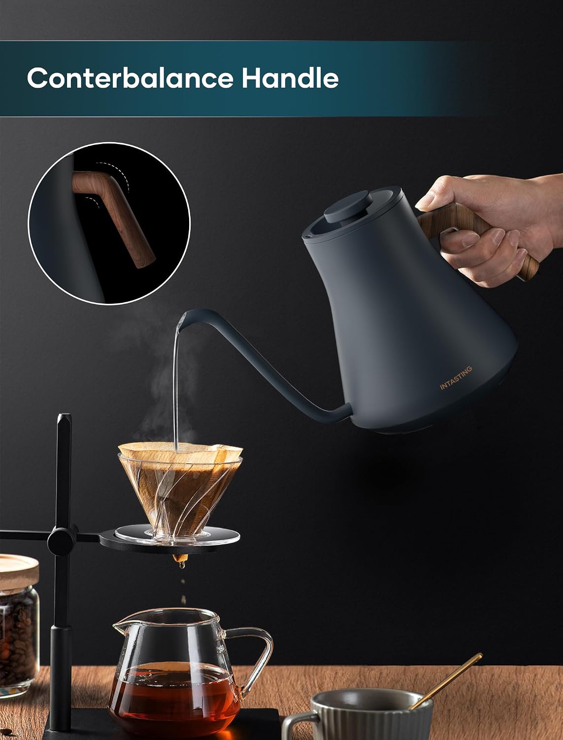 Detalle 1 de intasting CEK-204 Gooseneck Electric Kettle, 0.9 L, ±1°F Temperature Control