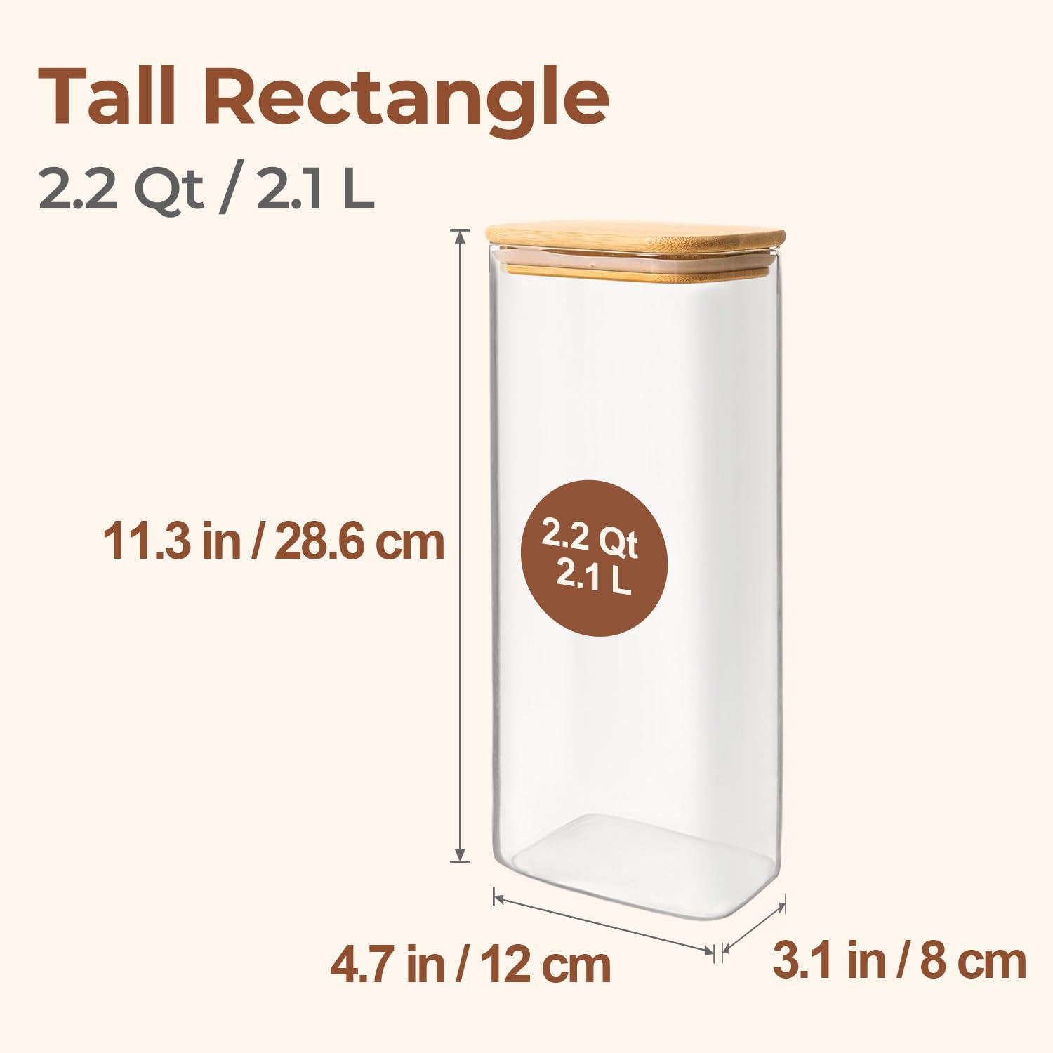 Detalle de ComSaf 2.2 Qt Rectangle Glass Storage Containers with Lids: A Practical Pantry Duo