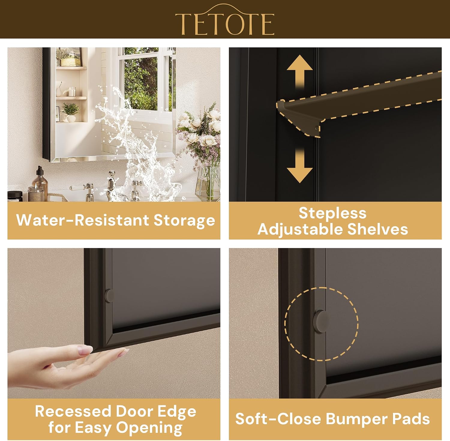 Thumbnail 6 de TETOTE 24 x 32 Medicine Cabinet with Mirror (Recessed or Surface-M mounted) in Black